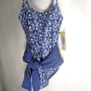 CAROLE HOCHMAN Women's one piece swimsuit blue with floral design - S